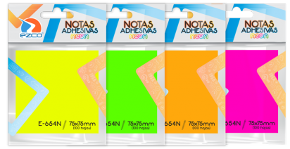 Notas Autoadhesivas Ezco 75 X 75 Mm x 100 Hojas x 4 Unid. Colores Neon (Rosa-verde-amarillo-naranja) Cod. 980654-N