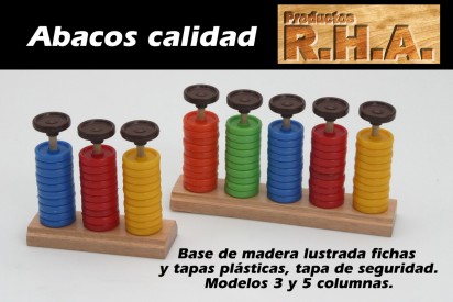 Abaco R.H.A. Base De Madera 4 Columnas Con Fichas Plasticas Grandes Cod.Abaco/4